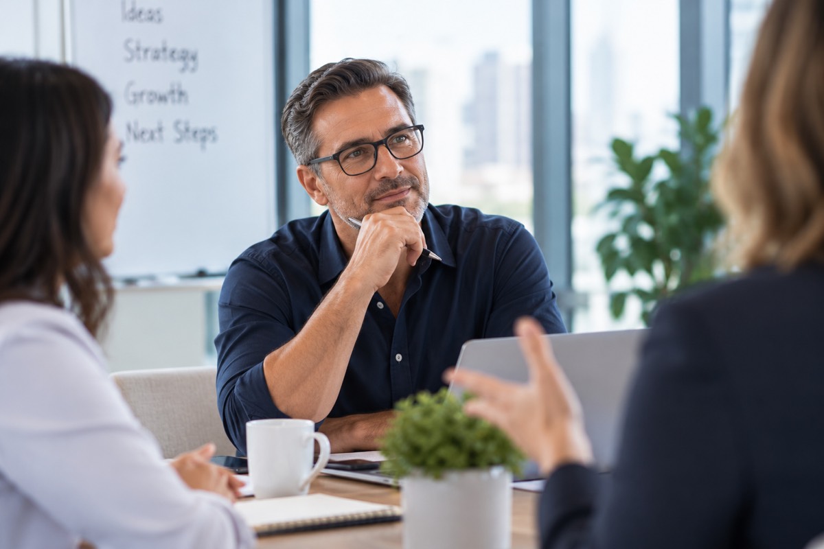 A man listening intently during a one-on-one conversation